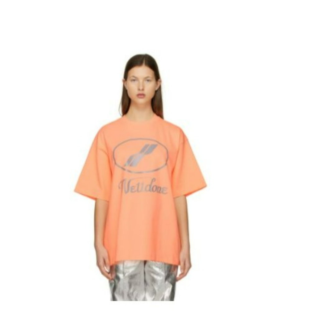 WE11DONE Orange Reflective Logo T-shirt In Neon Orange size M
